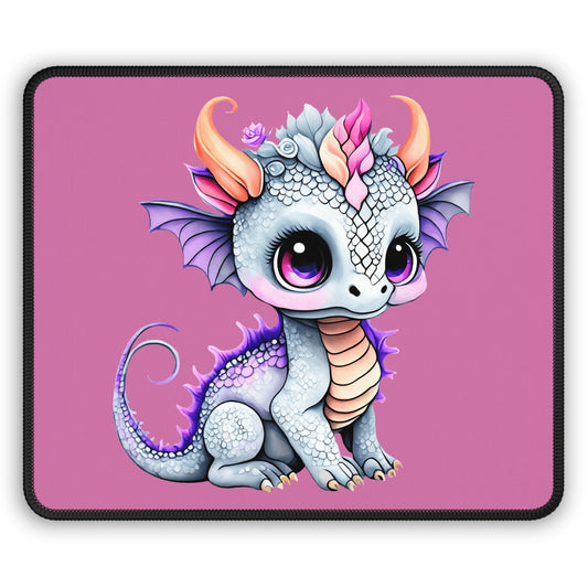 Cute Baby Dragon Mouse Pad – 9x7 Neoprene Desk Mat with Fantasy Creature and Pastel Pink Background