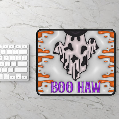 Boo Haw Halloween Gaming Mouse Pad – 9x7 Neoprene Mouse Pad with Cow Print Ghost and Spooky Western Design