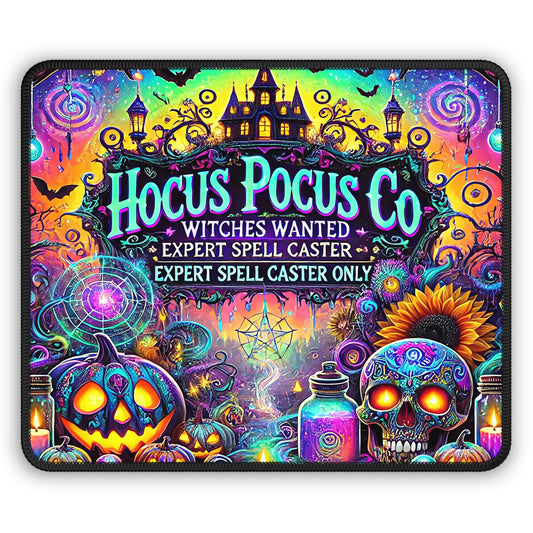 Hocus Pocus Co. Neon Witches Wanted Mouse Pad – 9x7 Neoprene Desk Mat with Gothic Pumpkins, Skulls, and Magical Potion Artwork