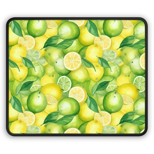 Lemon Lime Harmony 9x7 Neoprene Desk Mat – Watercolor Citrus Mouse Pad with Green Leaves