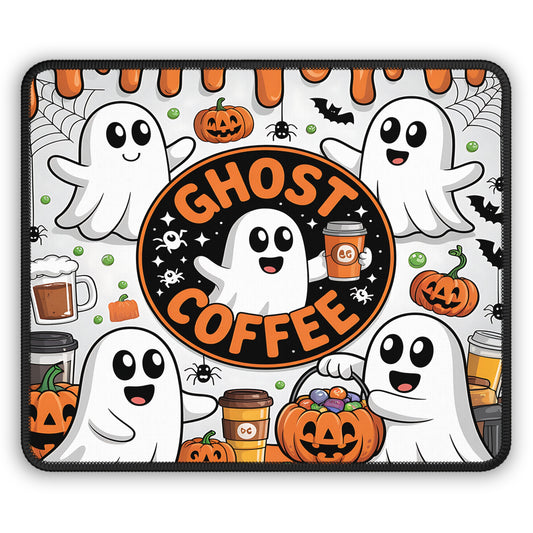 Ghost Coffee Halloween Gaming Mouse Pad – 9x7 Neoprene Mouse Pad with Cute Ghosts, Pumpkins, and Spooky Coffee Shop Design