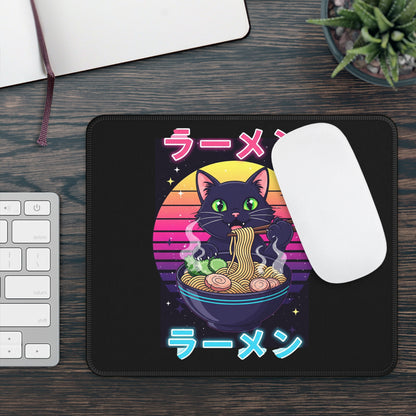 Neon Ramen Cat Mouse Pad – Retro Flavor for Your Desk