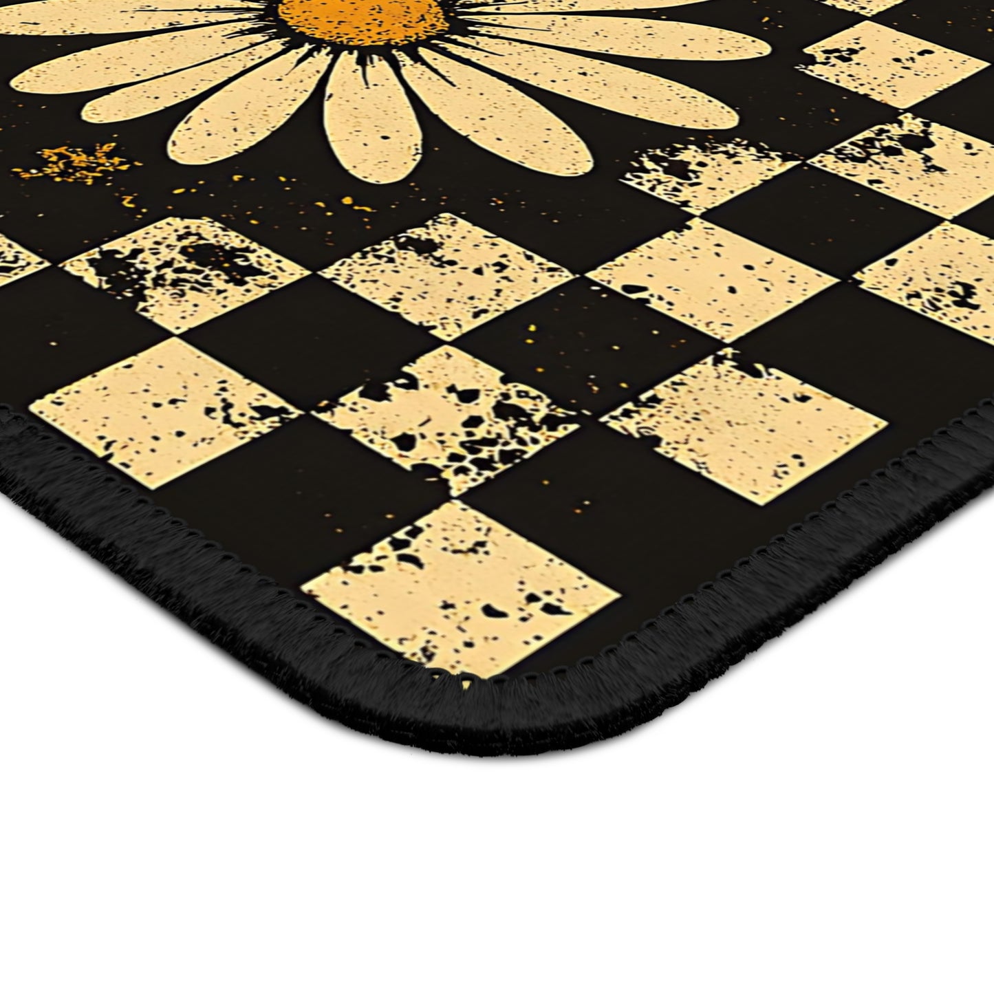 Vintage Floral Ghost Halloween Gaming Mouse Pad – 9x7 Neoprene Mouse Pad with Retro Checkerboard and Fall Flower Design