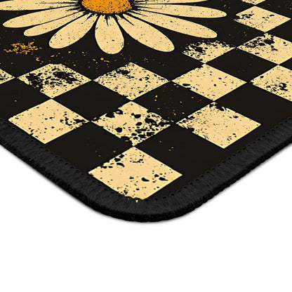 Vintage Floral Ghost Halloween Gaming Mouse Pad – 9x7 Neoprene Mouse Pad with Retro Checkerboard and Fall Flower Design