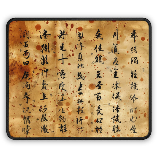 Ink & Echoes 9x7 Neoprene Desk Mat – Chinese Calligraphy Mouse Pad on Aged Parchment