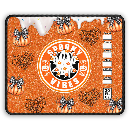 Spooky Vibes Halloween Gaming Mouse Pad – 9x7 Neoprene Mouse Pad with Ghost, Pumpkins, and Coffee-Inspired Design
