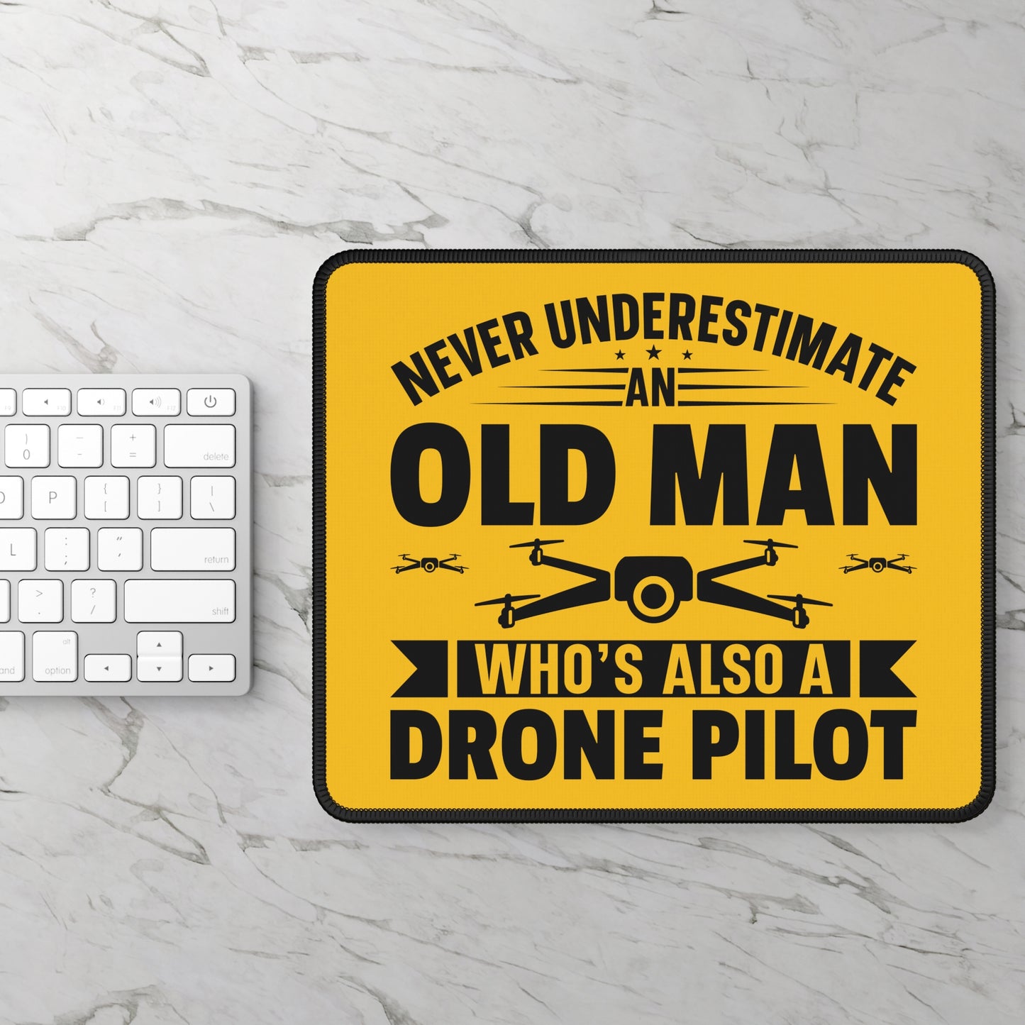 Old Man Drone Pilot 9x7 Neoprene Desk Mat – FAA-Certified Legend Mouse Pad