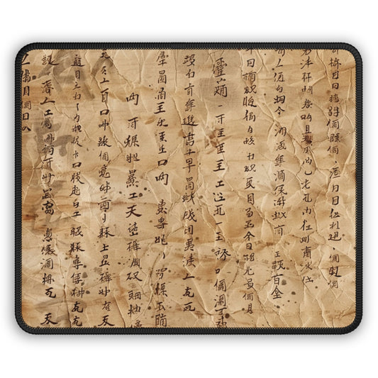 Ink & Echoes 9x7 Neoprene Desk Mat – Chinese Calligraphy Mouse Pad on Aged Parchment