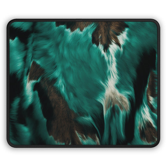 Teal Faux Fur Gaming Mouse Pad – 9x7 Neoprene Mouse Pad with Animal Print Design for Gamers and Home Office Setups