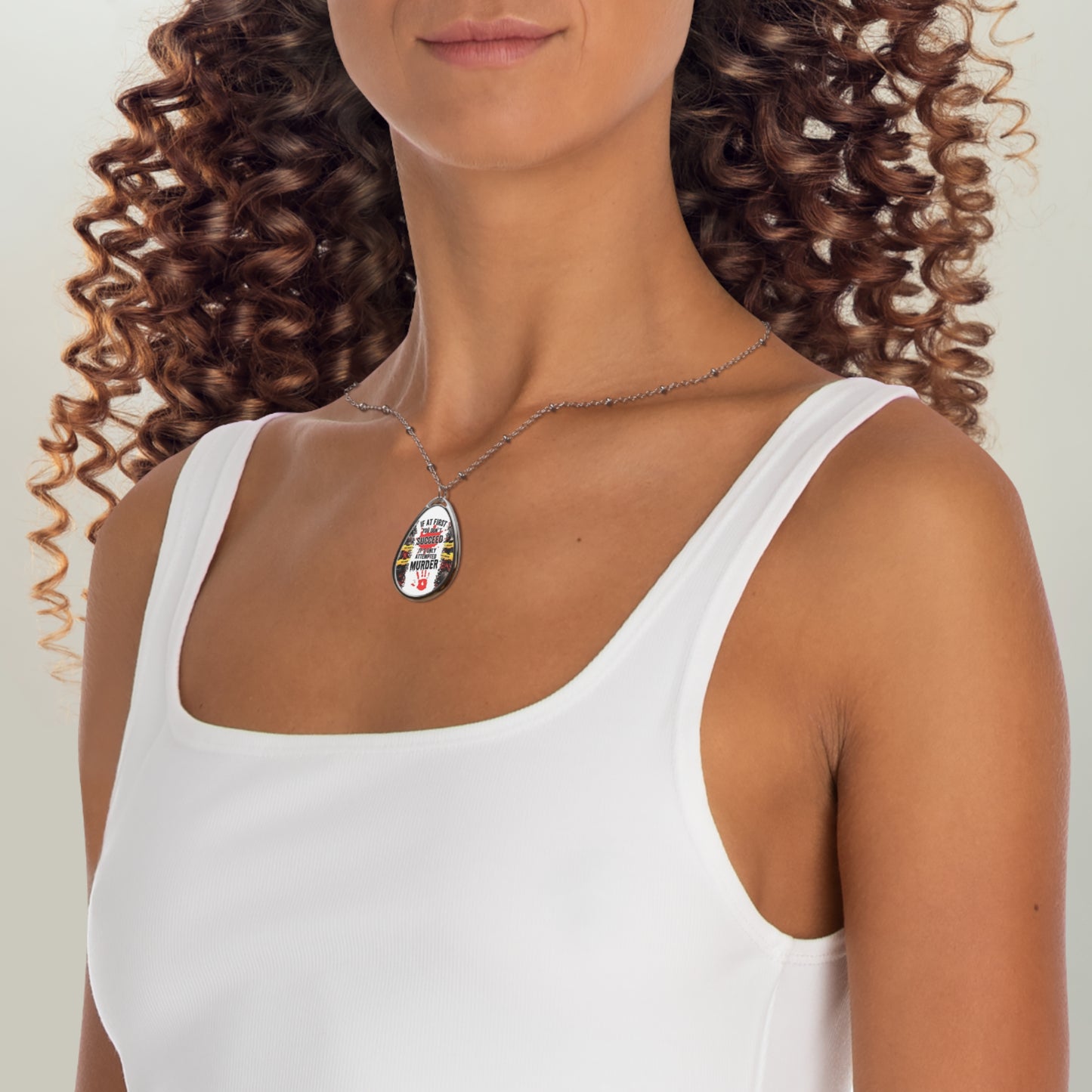Attempted Murder Teardrop Necklace – Dark Humor Pendant with Silver Chain