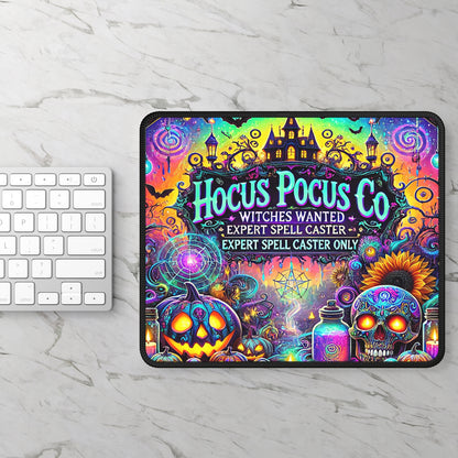 Hocus Pocus Co. Neon Witches Wanted Mouse Pad – 9x7 Neoprene Desk Mat with Gothic Pumpkins, Skulls, and Magical Potion Artwork