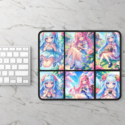 Pastel Anime Girl Collage Gaming Mouse Pad – 9x7 Neoprene Mouse Pad with Kawaii Manga Artwork for Gamers and Otaku Desk Setups