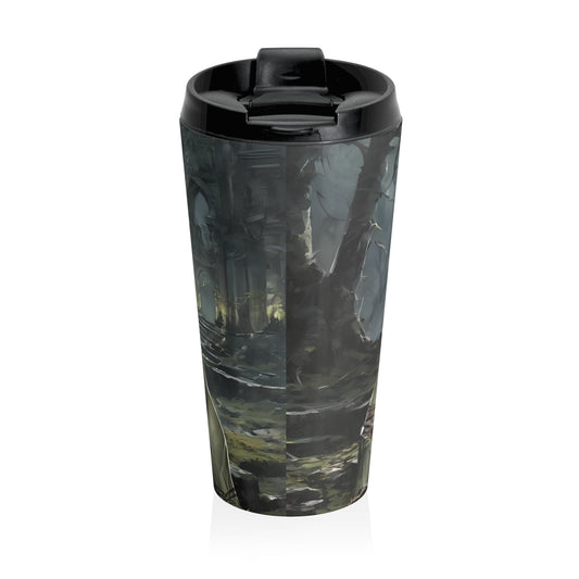 15oz Orc Warrior Stainless Steel Travel Mug – Fantasy Forest Design with Leak-Proof Lid