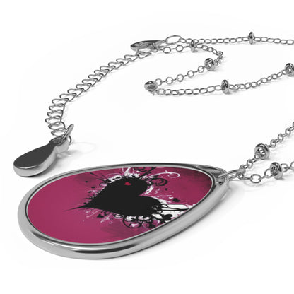 Magenta Heart Teardrop Necklace – Artistic Pendant with Silver Chain