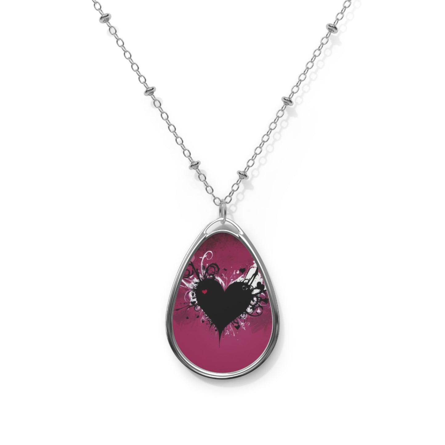 Magenta Heart Teardrop Necklace – Artistic Pendant with Silver Chain