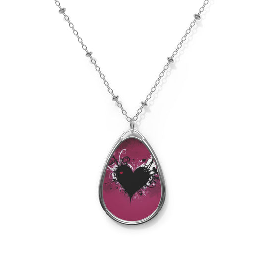 Magenta Heart Teardrop Necklace – Artistic Pendant with Silver Chain