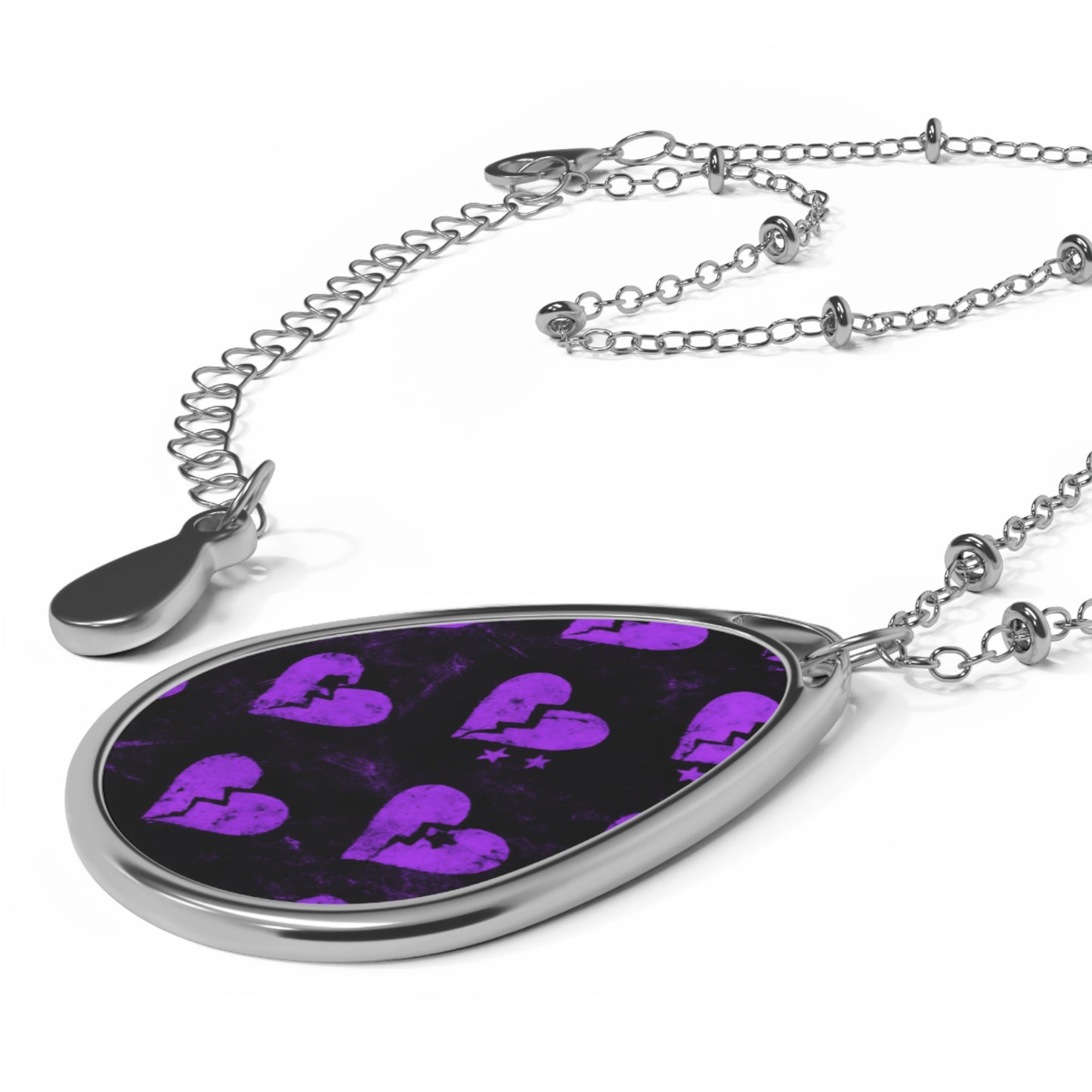 Broken Hearts Teardrop Necklace – Purple Emo Pendant with Silver Chain