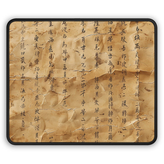 Ink & Echoes 9x7 Neoprene Desk Mat – Chinese Calligraphy Mouse Pad on Aged Parchment