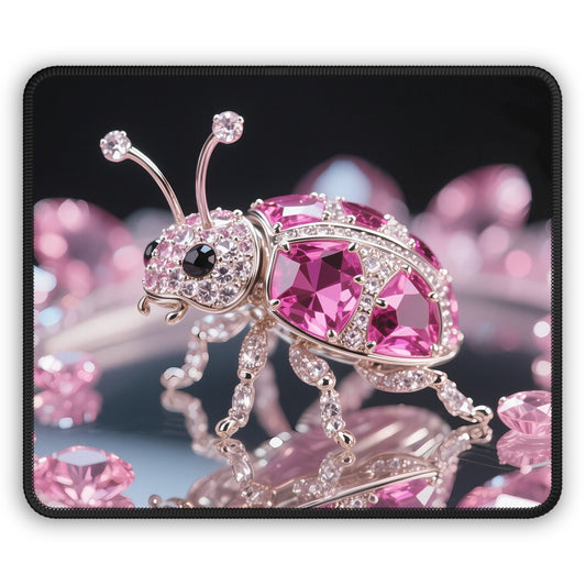 GemBug Luxe 9x7 Neoprene Desk Mat – Pink Crystal Ladybug Mouse Pad with Silver Sparkle
